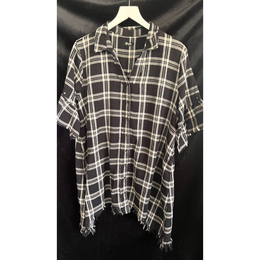 Miss Me Vintage Raw Hem Black White Plaid Tie Back Tunic Dress Y2K Size Large